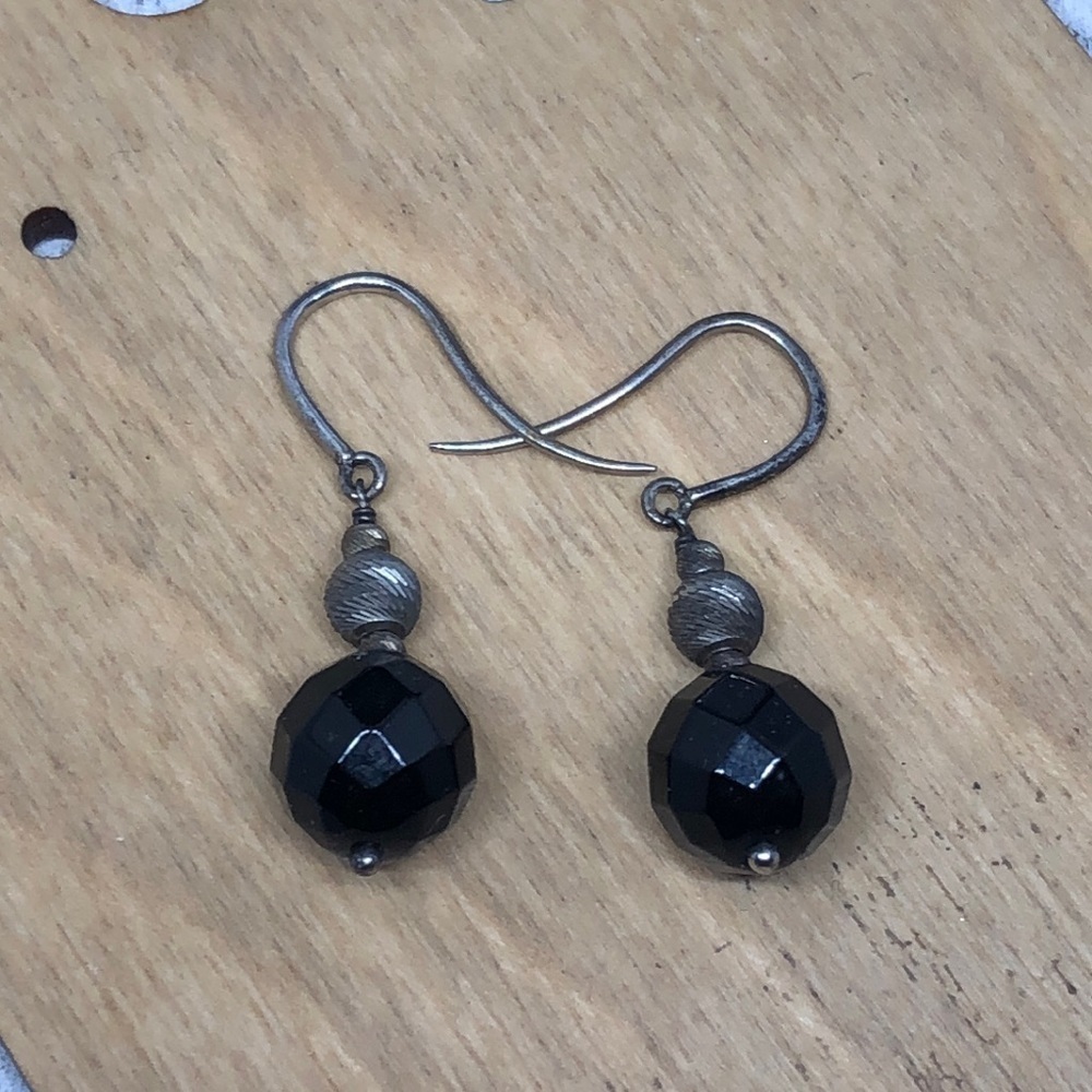 Vintage 925 sterling silver onyx gemstone elegant minimalist earrings signed